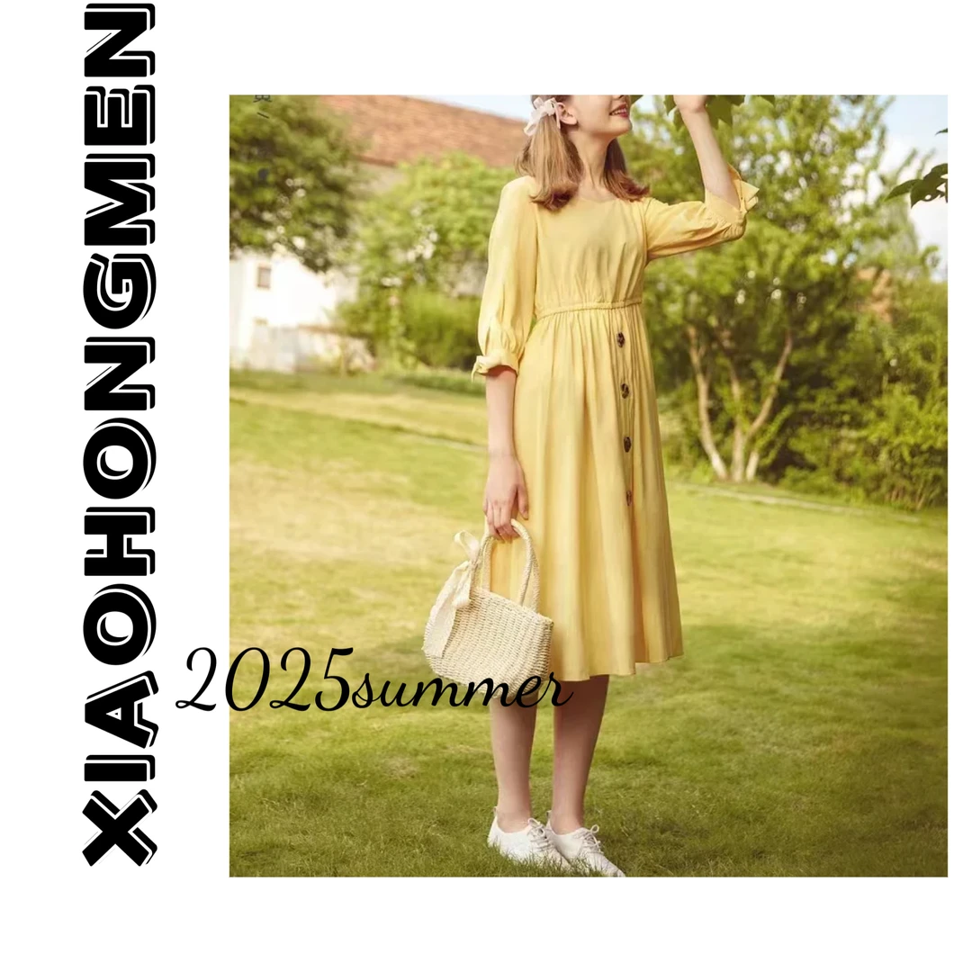 A187 2025夏季新款高级感法式气质收腰显瘦连衣裙