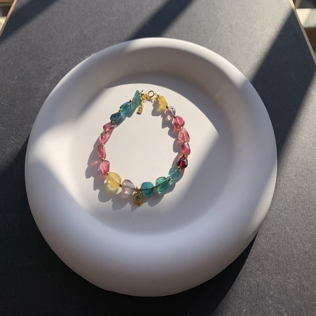 碧玺荧光色标原石糖豆手链