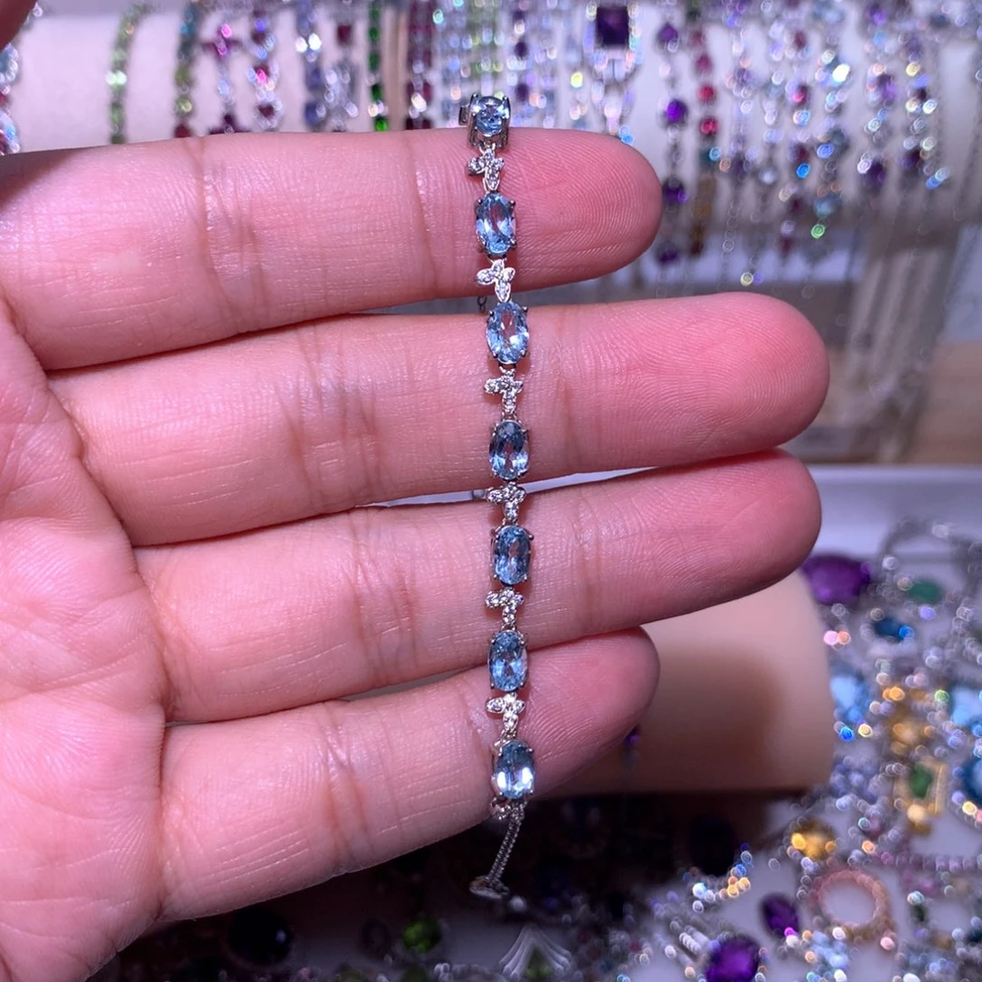 允***B银S925镶嵌手链托帕石