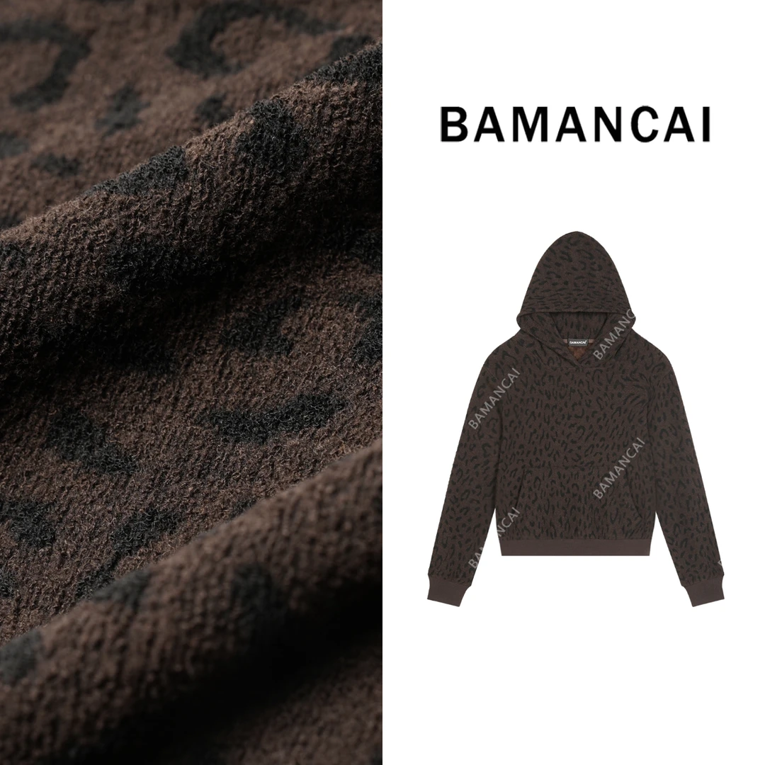 Bamancai-秋冬连帽宽松休闲长袖豹纹卫衣休闲上衣