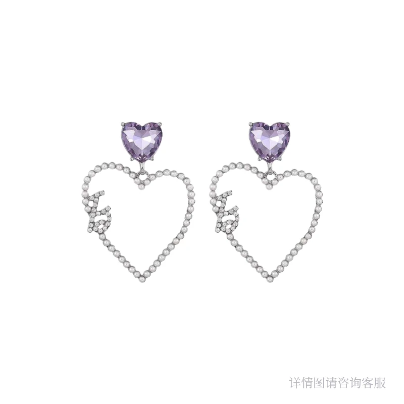 铜合金合成锆石耳饰 梦幻芭比爱心耳环-5268