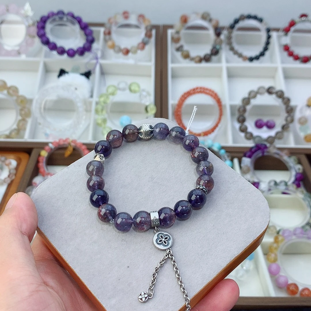 银S925镶嵌水晶手链血滴堇青石手串