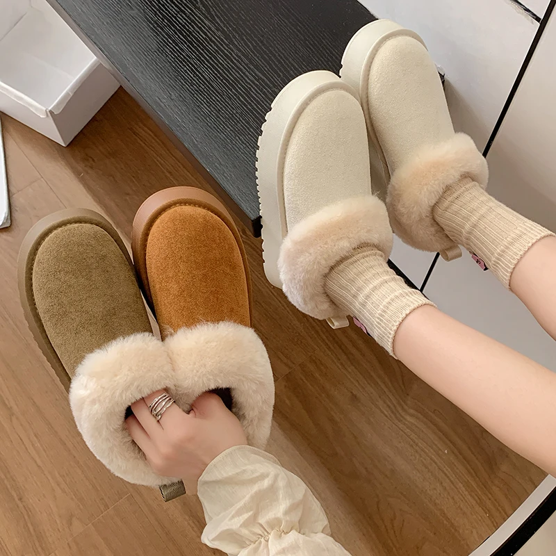 皮毛一体厚底增高雪地靴女加绒加厚毛毛鞋2025新款冬低帮东北棉鞋