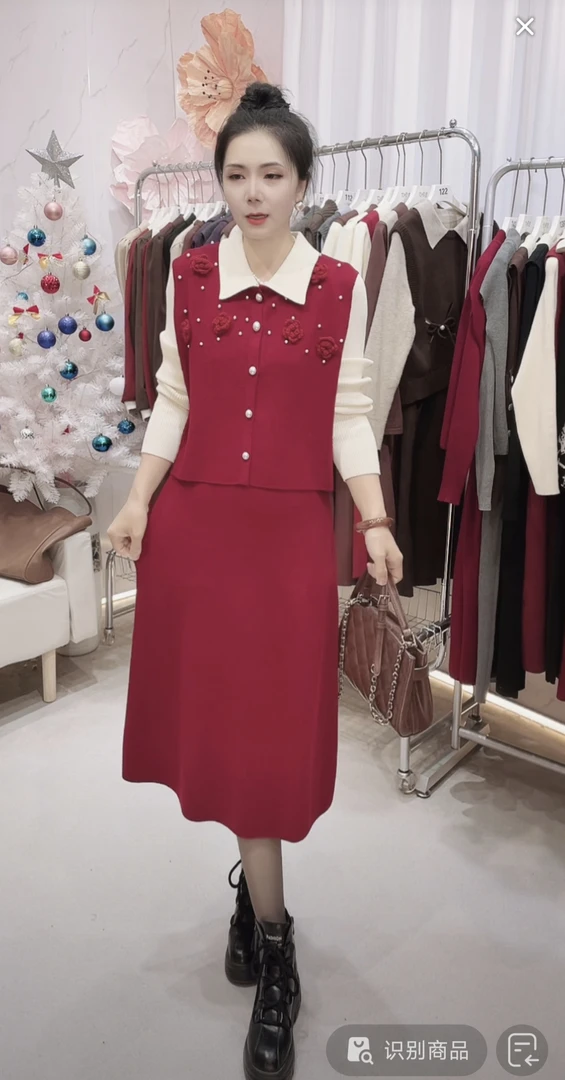 【编码147】真两件休闲减龄时尚气质女爆款针织女秋冬裙