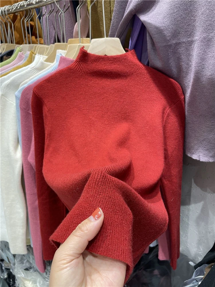 纯色软糯针织衫半高领套头修身长袖打底衫上衣内搭外穿