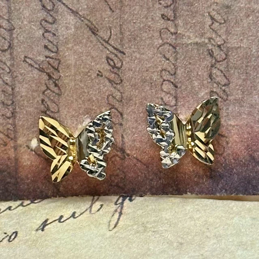 【子萱珠宝】18K金双色闪蝶耳钉-ZX2500200