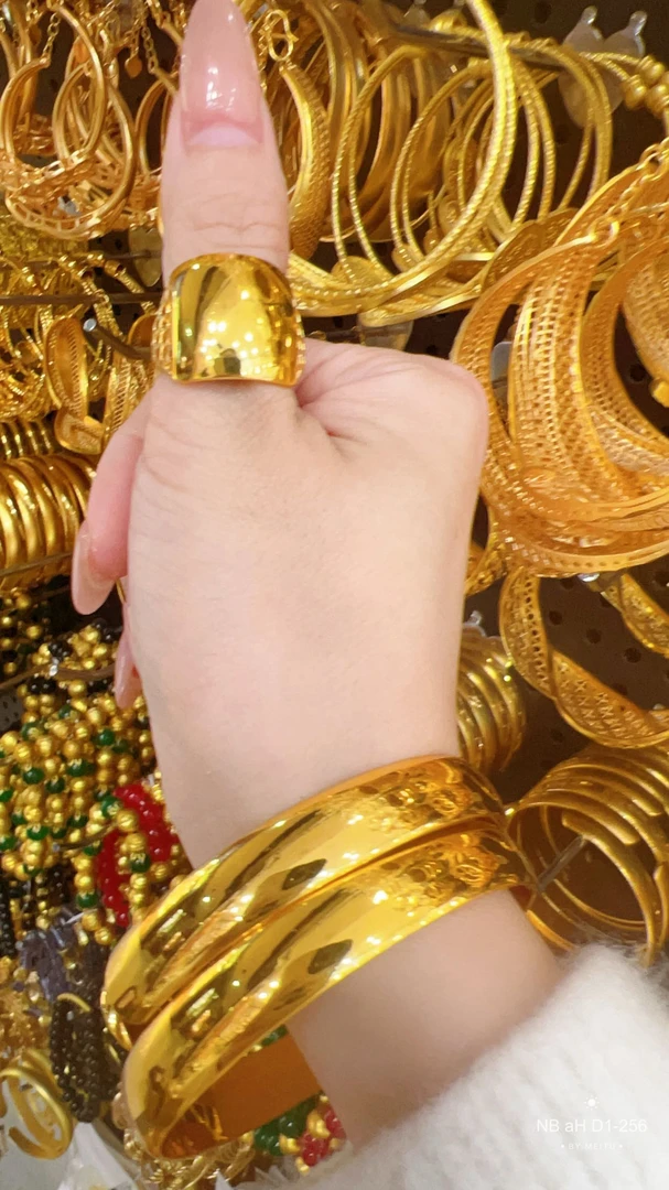 铜合金戒指 双手镯单戒指 新款时尚休闲百搭光面釉丝方形三件套