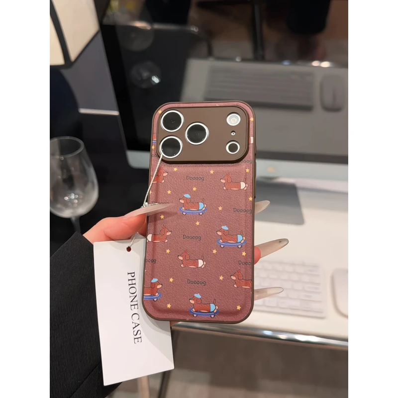 滑板腊肠狗适用苹果17p手机壳16PM肤感皮纹防摔oppo华为p70小米15