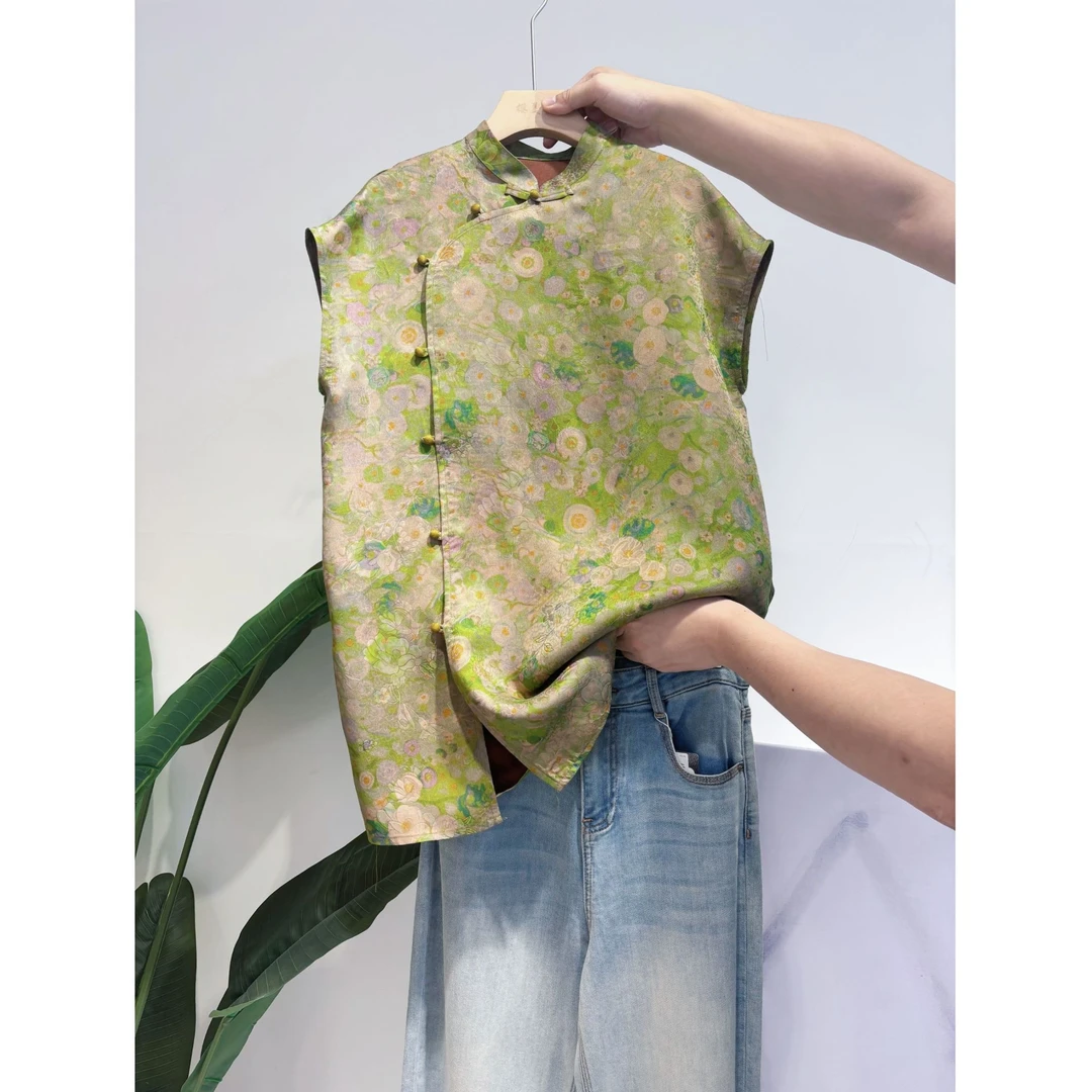 DY2517新款奥黛樱美嘉100桑蚕丝香云纱夏季国风古韵长款叠穿上衣