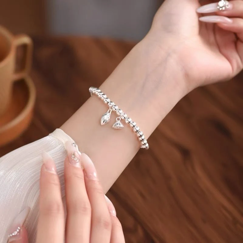 足银手链 两世欢莲蓬足银999实心手链传统抛光工艺传承复古送礼