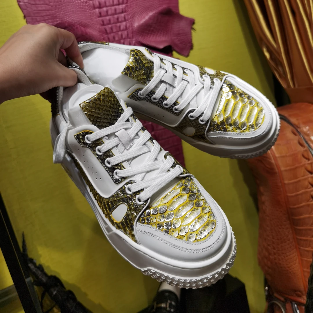 黄金蟒蛇皮小白鞋经典厚底休闲板鞋厚底增高蛇皮舒适运动鞋男鞋