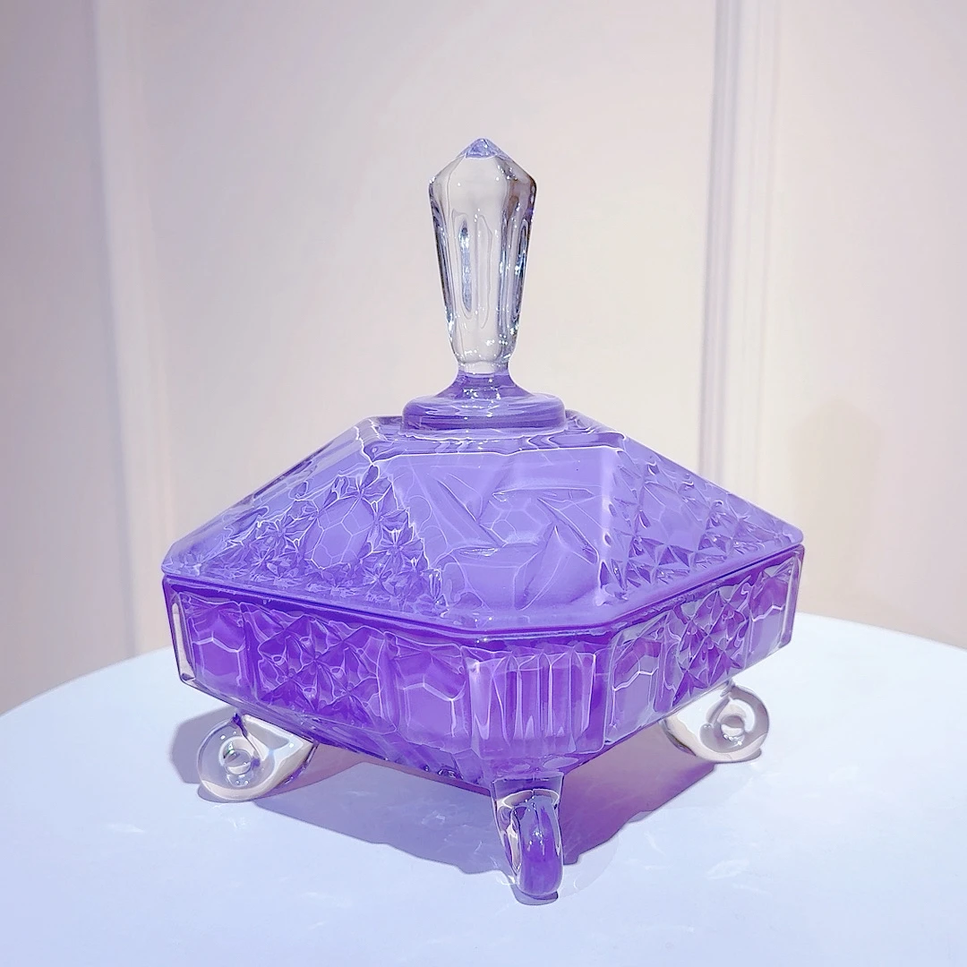 欧式奢华香芋紫水晶玻璃带盖糖罐干果零食罐透明家用茶几装饰摆件