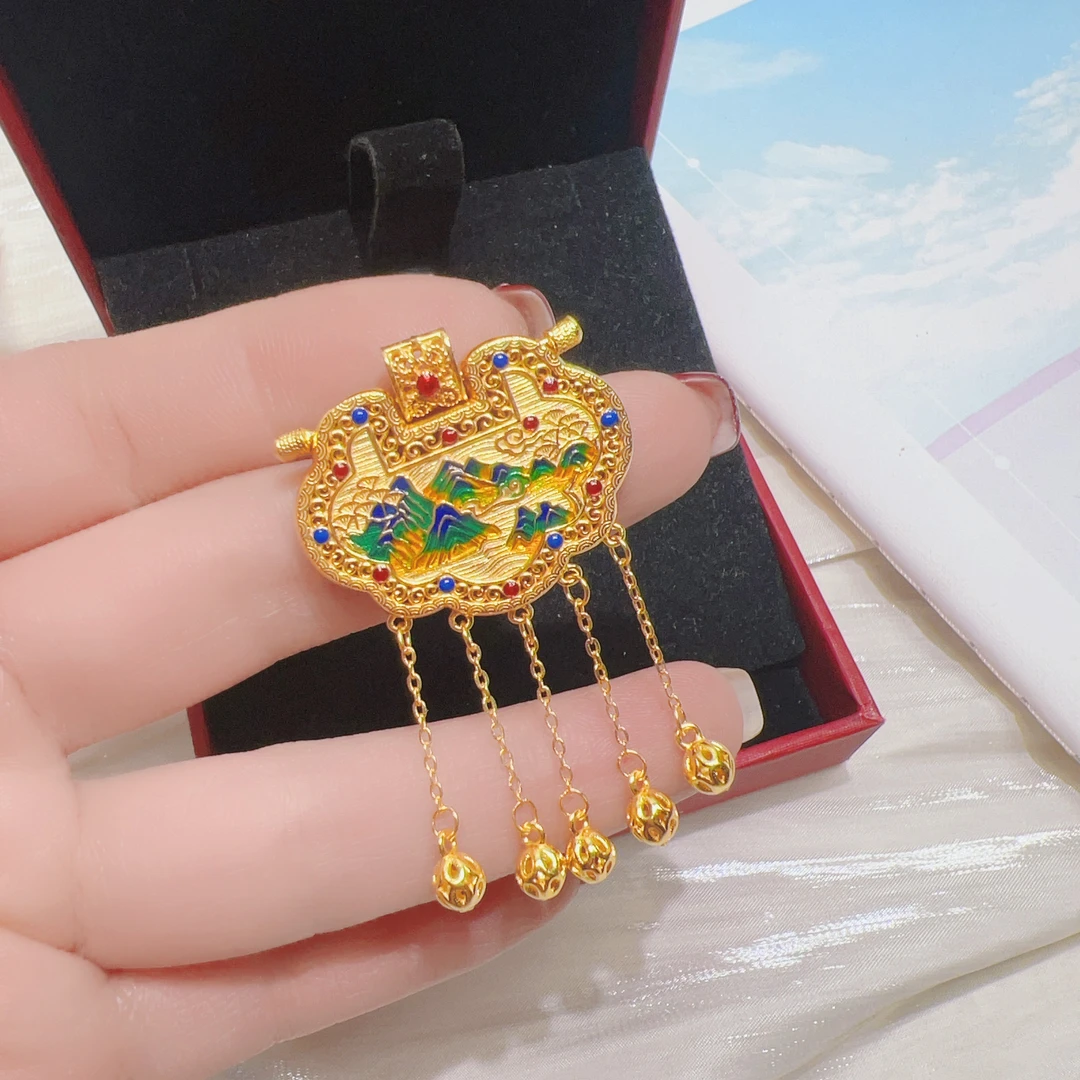 吊坠足银 足银999天子门生千里江山吊坠D079