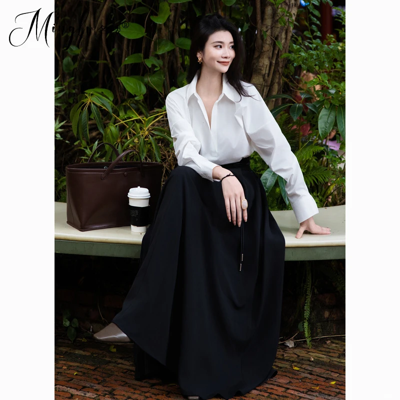 名缕静奢风小众设计感休闲套装2025秋冬白色衬衫高腰半身裙套装