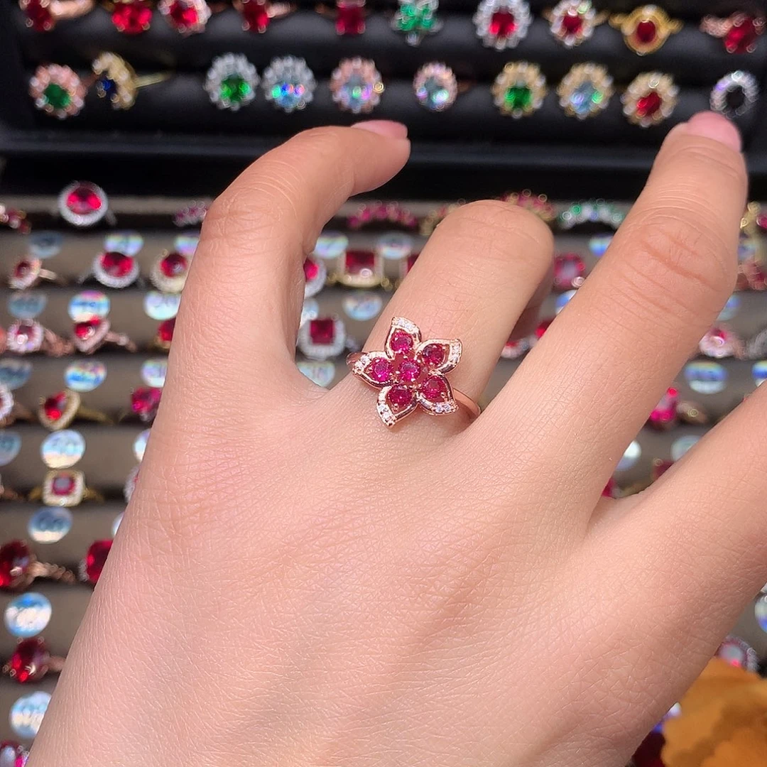 红宝石戒指银S925镶嵌1111