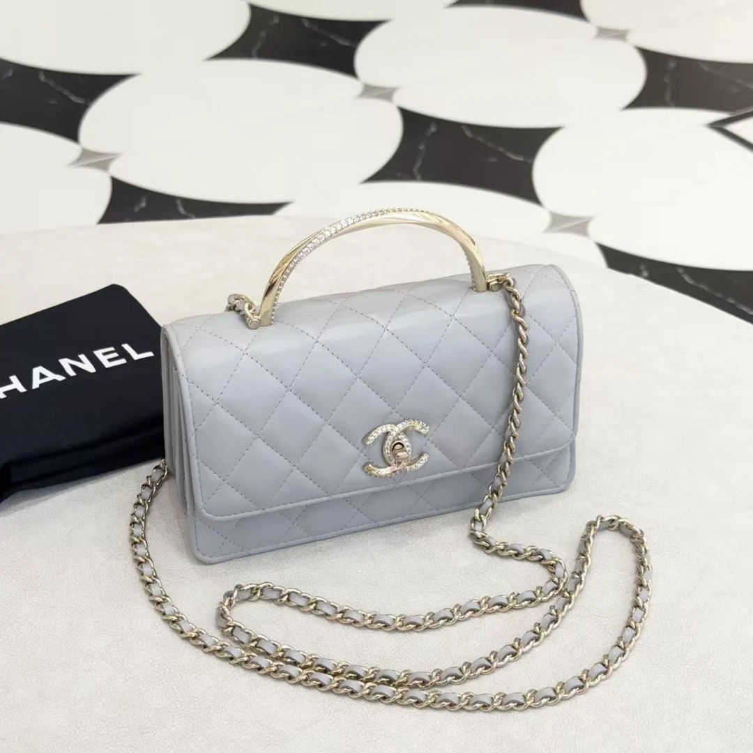 95新 Chanel/香奈儿 GGS24k钻石手柄woc灰色金扣单肩包20576897