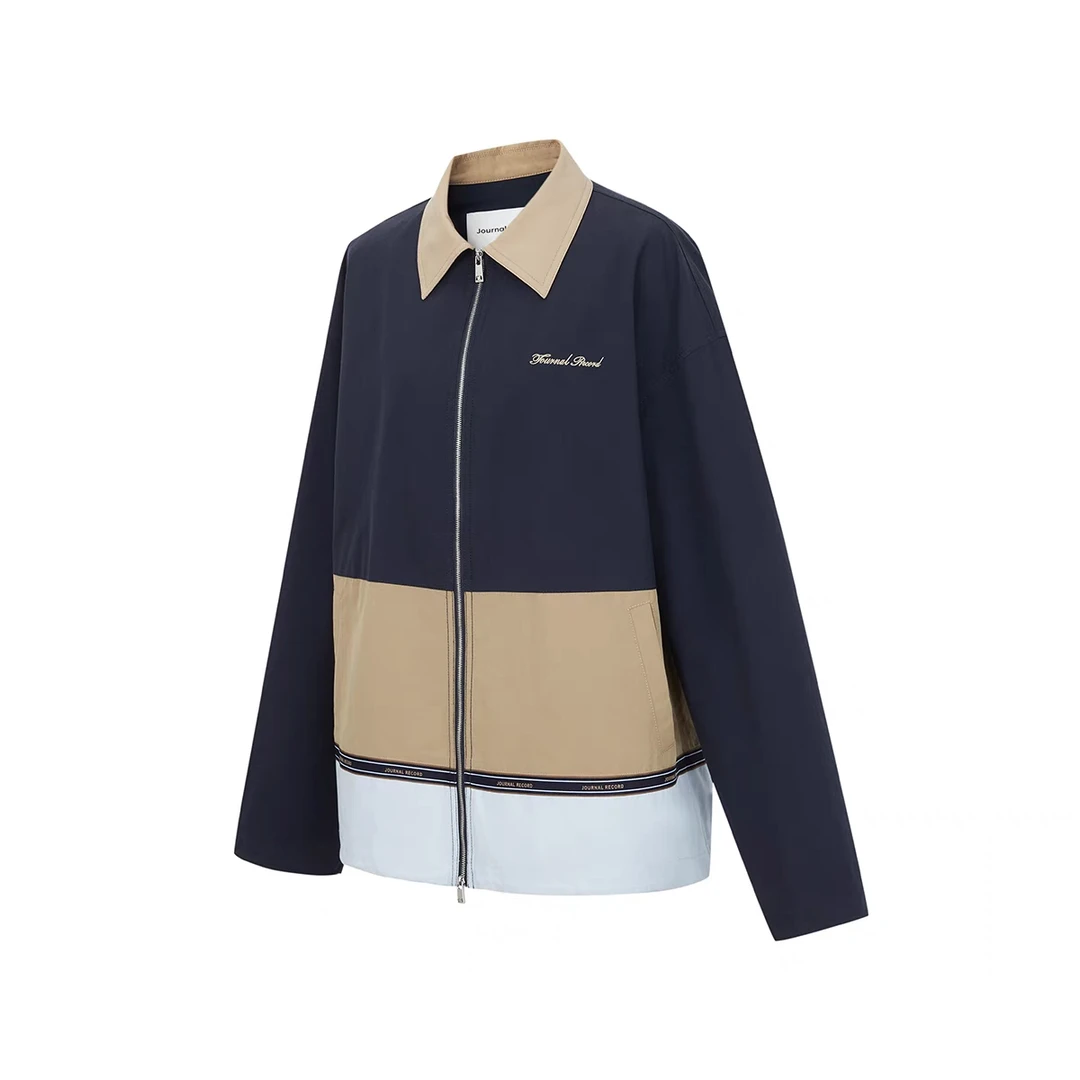 [新品]JOURNAL RECORD设计师品牌拼接翻领外套