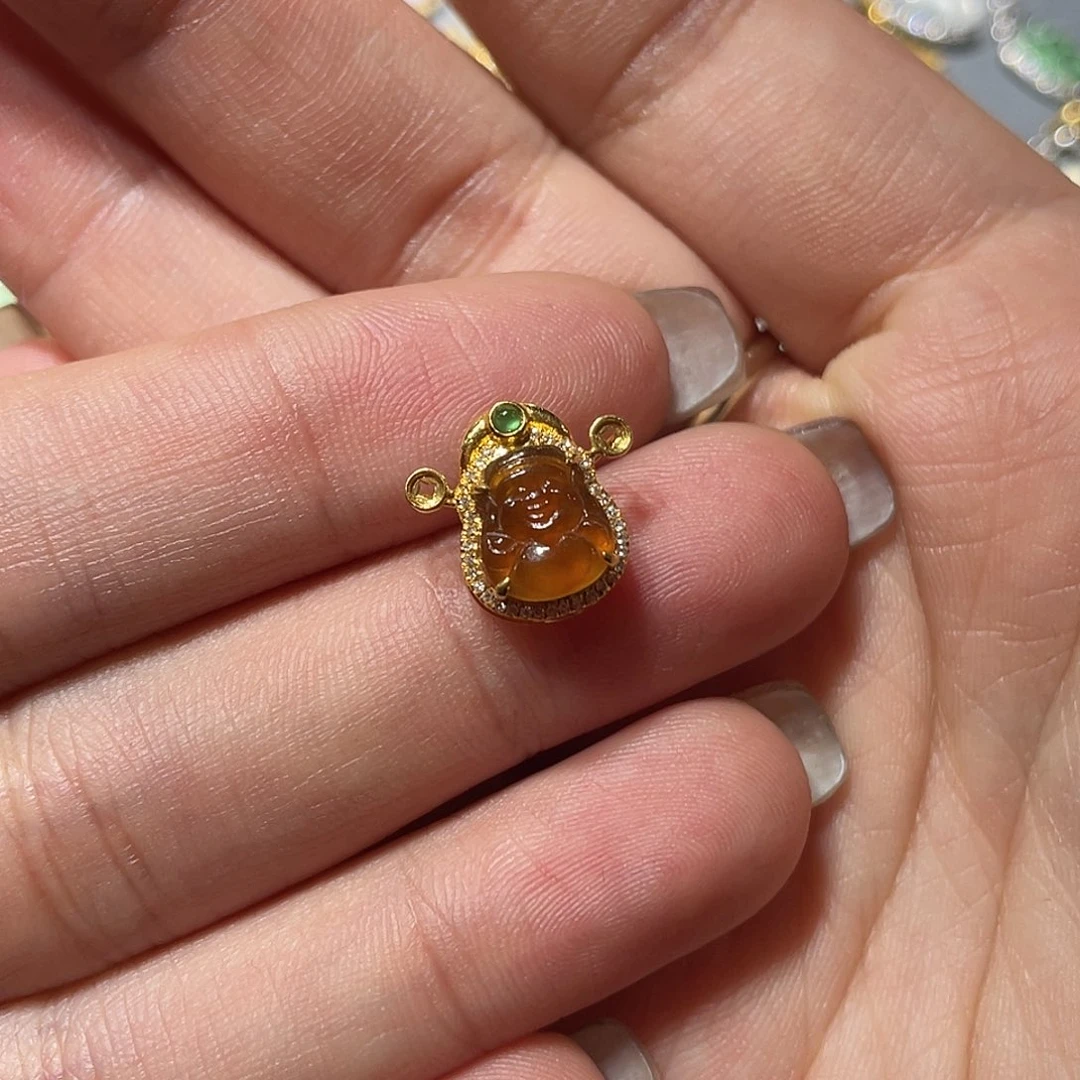 吊坠(不含链)18K金镶嵌翡翠