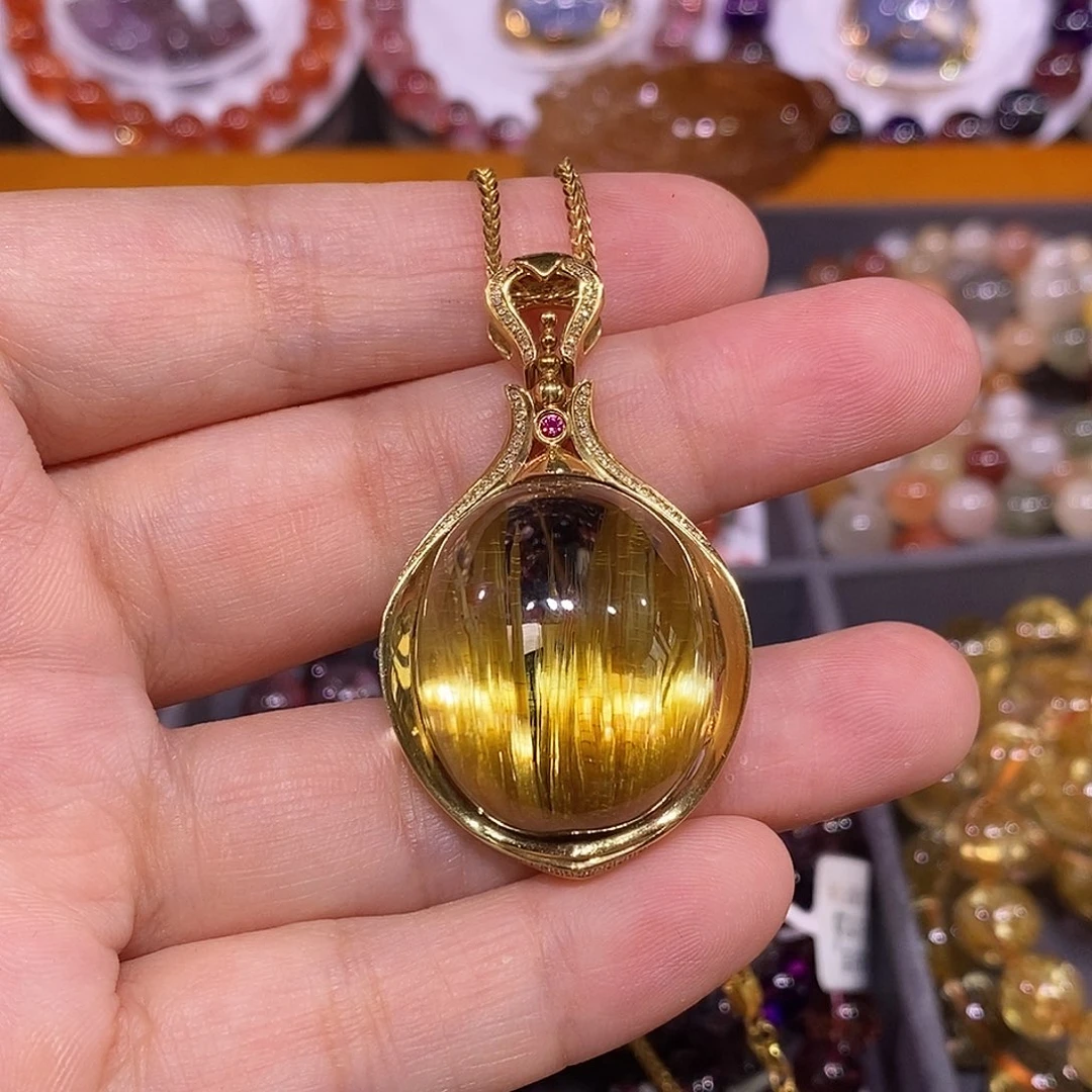 吊坠(赠链)18K金镶嵌水晶金钛晶吊坠