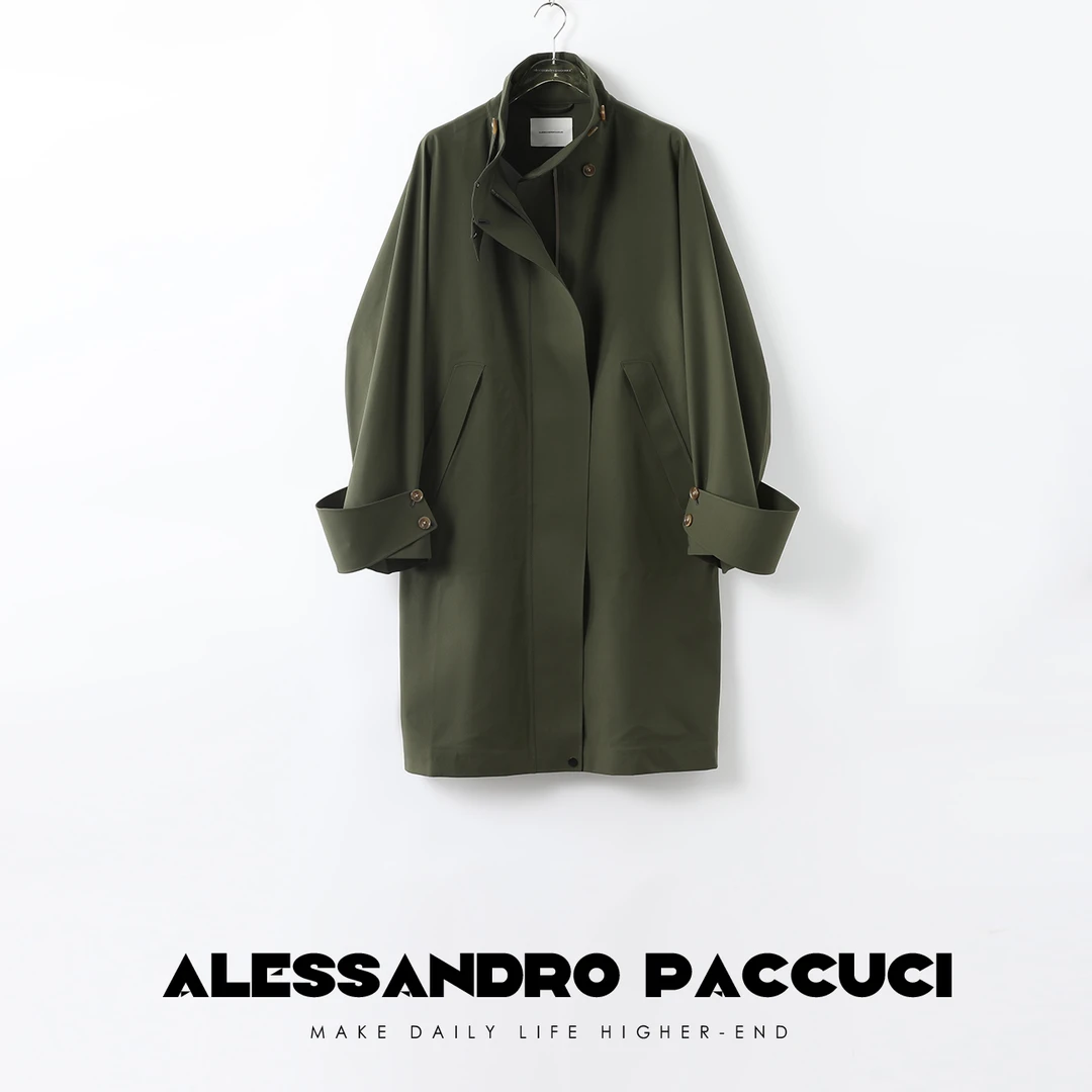 AP洛哥24726X 立领中长款压胶工艺户外功能性廓形休闲风衣外套