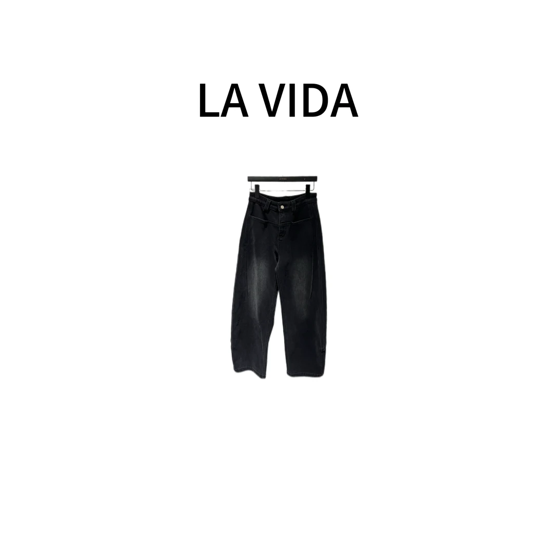 -LA VIDA- 【水洗黑牛】加绒弯刀裤