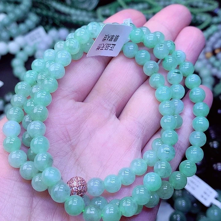 正品缅甸天然翡翠A货 老坑冰果绿项链长链双圈时尚气质绿色