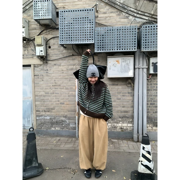 ONNI软糯摇粒绒束脚卫裤新款秋冬宽松女加绒加厚运动休闲裤#0544