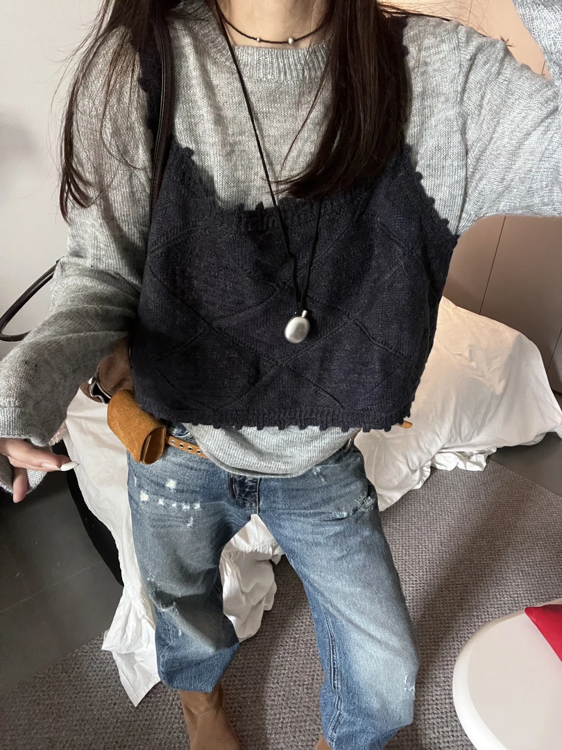 【Miss 程】东大门拼背心两件套毛衣