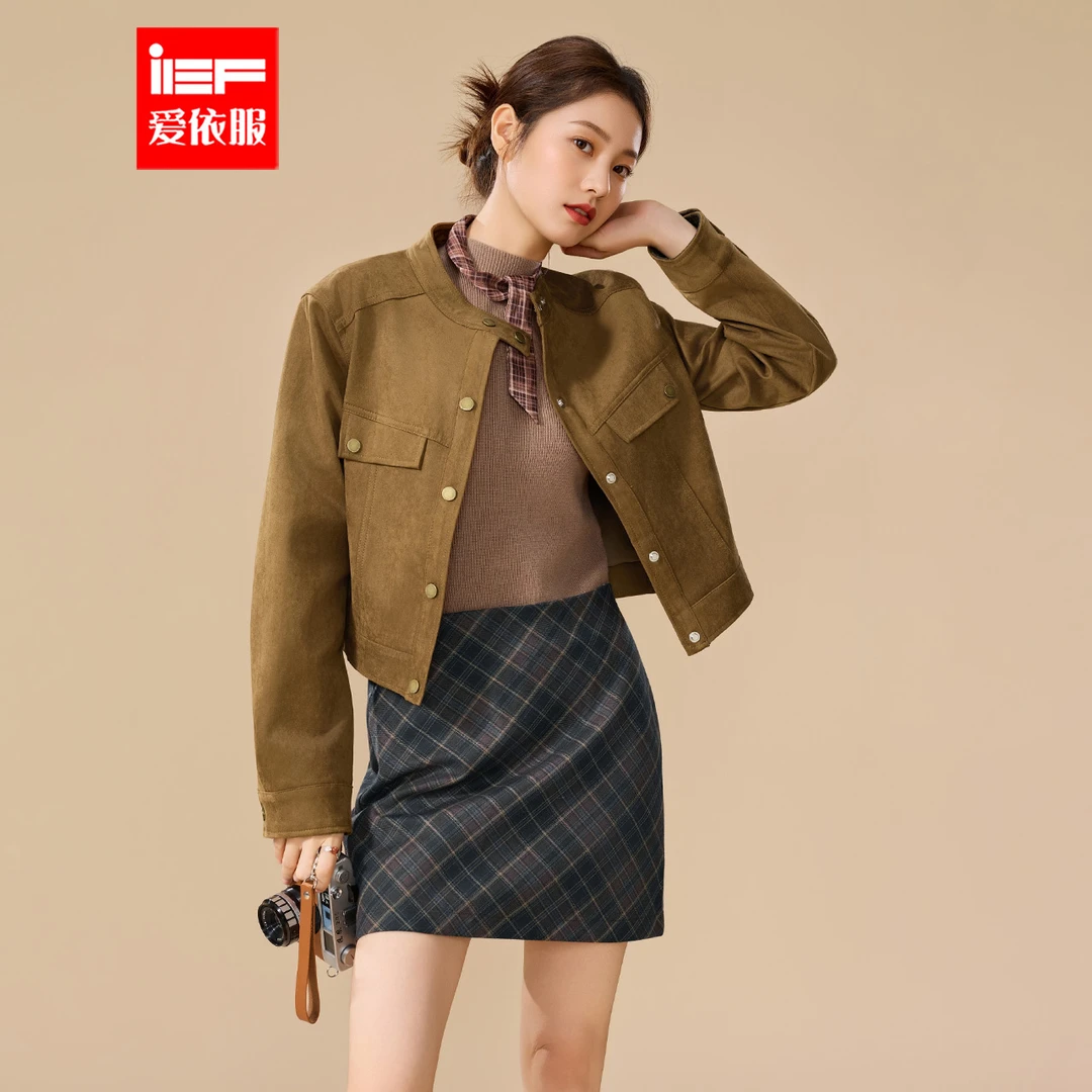 IEF/爱依服2025秋季新款美式甜酷个性辣妹复古风磨砂皮上下套短裙