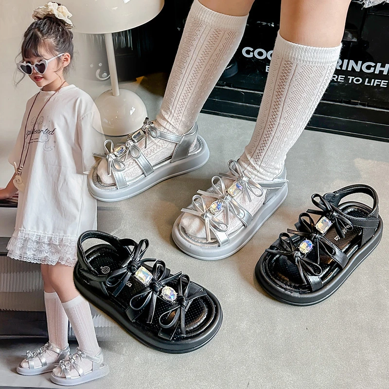 韩版女童凉鞋2025夏季新款儿童时尚百搭水钻沙滩鞋小女孩公主鞋子