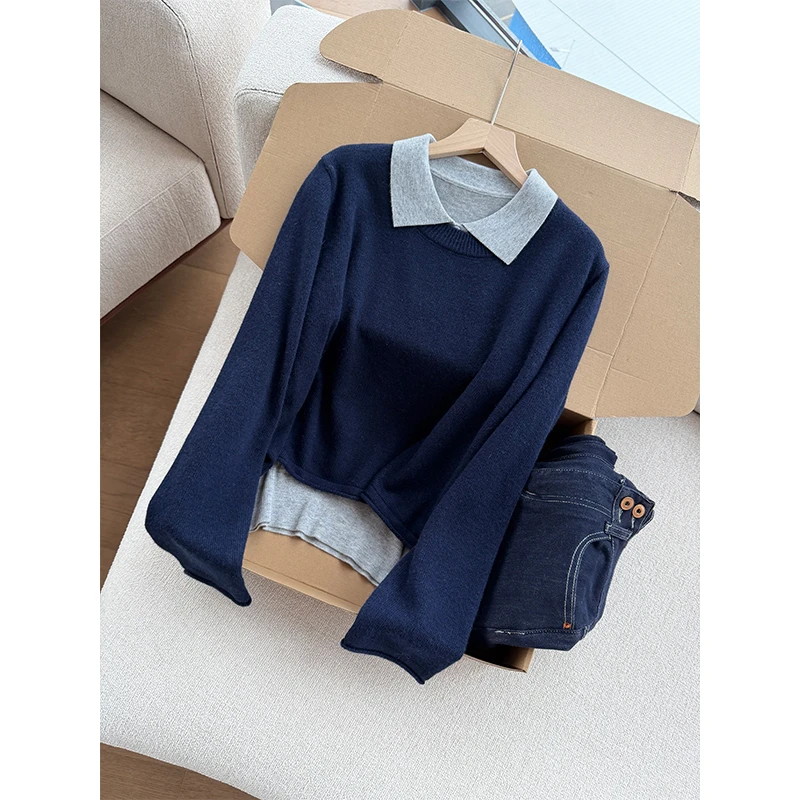 【丹姐家~藏青两件套】浣熊！秋冬韩系真两件圆领长袖针织衫