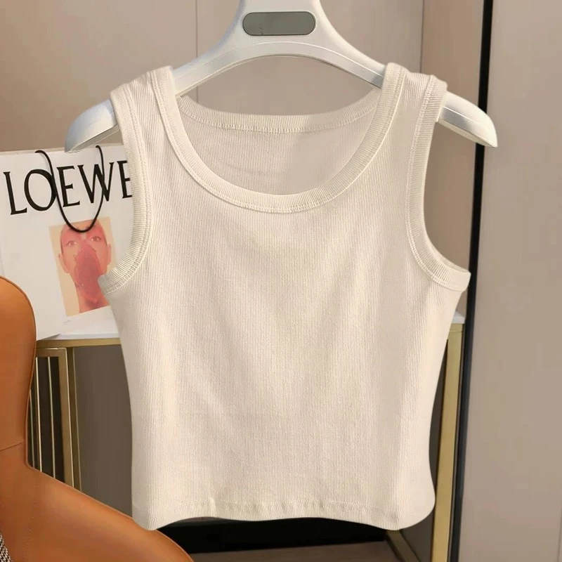 纯棉宽肩带吊带背心女简约通勤内搭打底外穿修身短款夏季无袖上衣