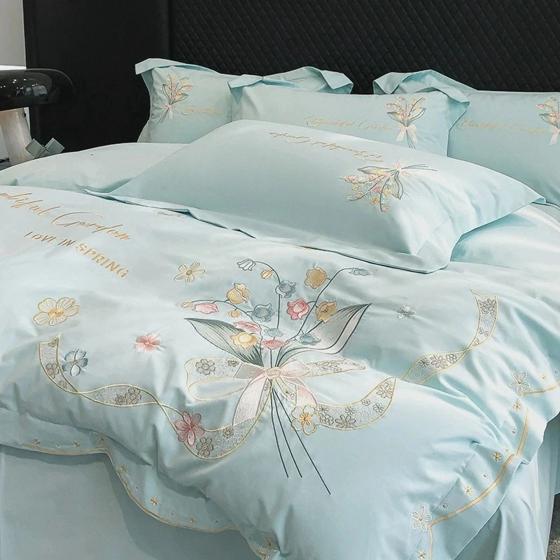 富安娜热卖中轻奢A类母婴级200支纯棉四件套全棉床笠款床上用品4