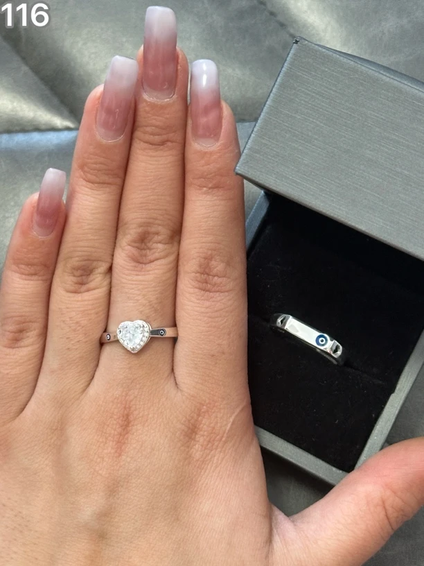 足银锆石戒指 17纯银s990情侣戒指送礼盒礼袋