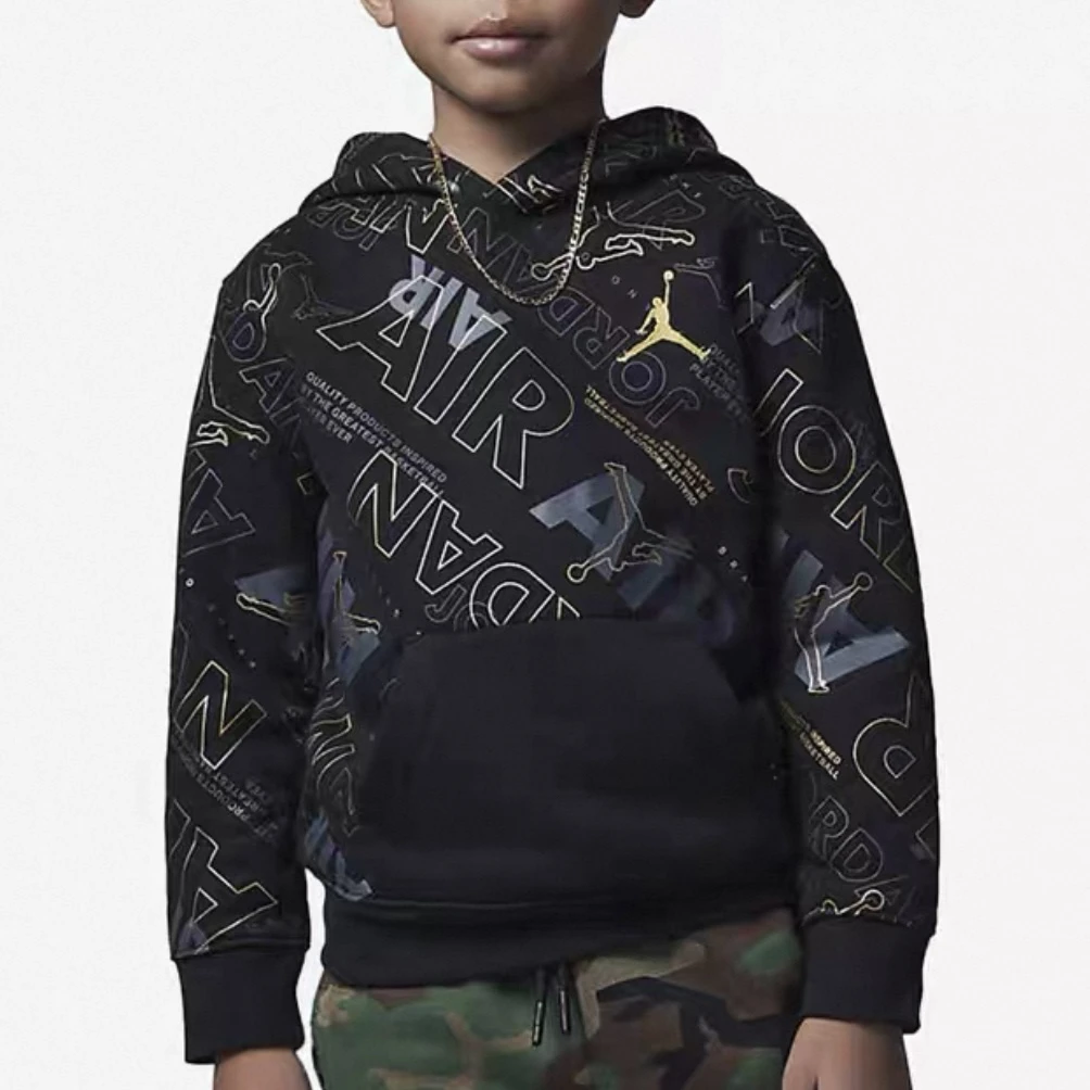 Nike/耐克正品Jordan 男童时尚针织连帽黑色卫衣FB9464-010 NT2