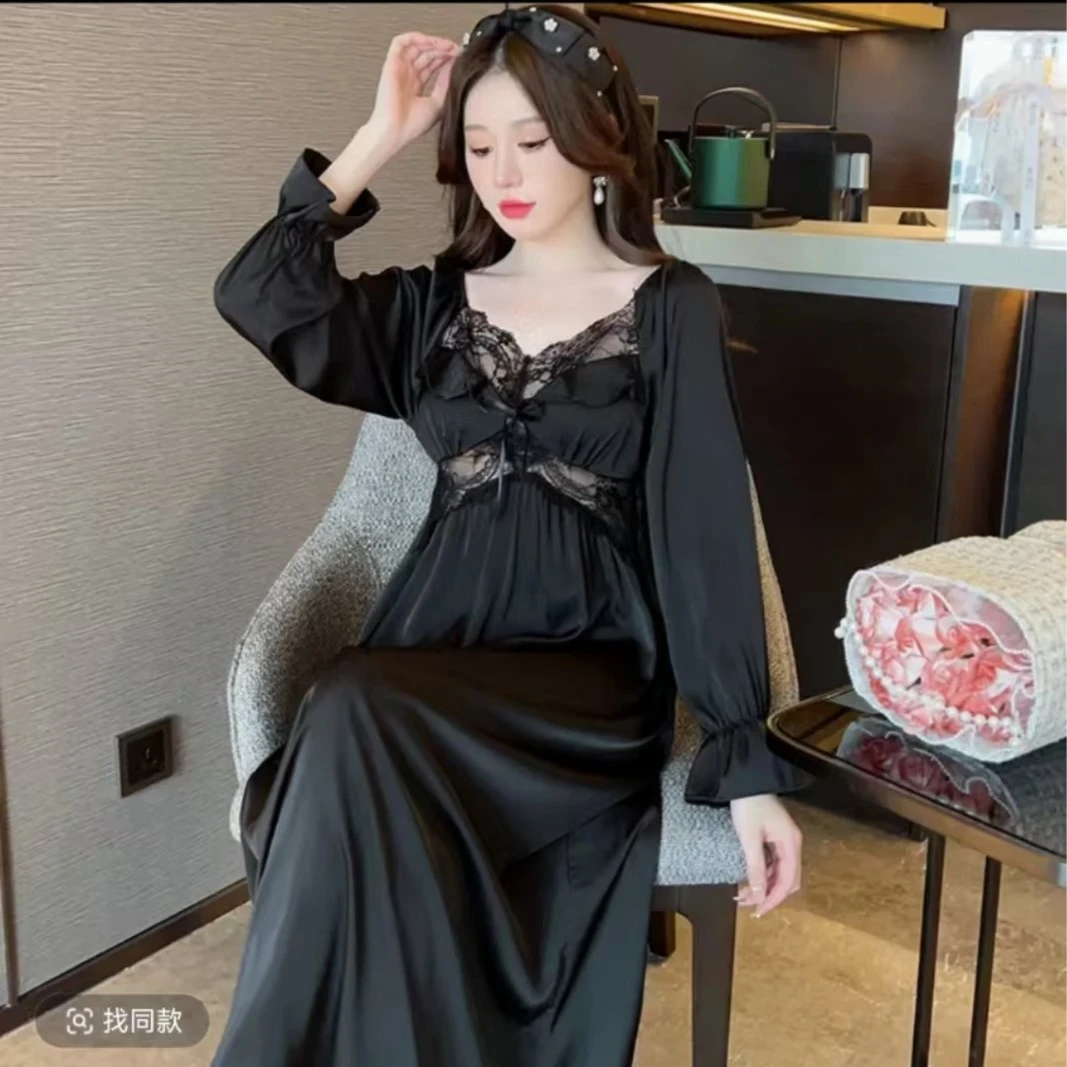 查理夫人【步步生莲花】风荷睡裙法式长款冰丝睡衣夏季女蕾丝性感