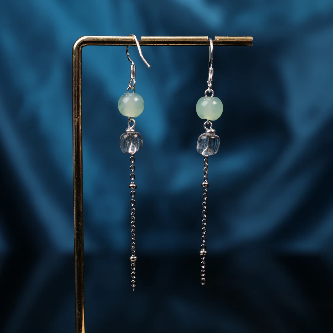 合金耳饰 LZ2806-3 8mm绿料孙家台湾老师流苏琉璃耳环