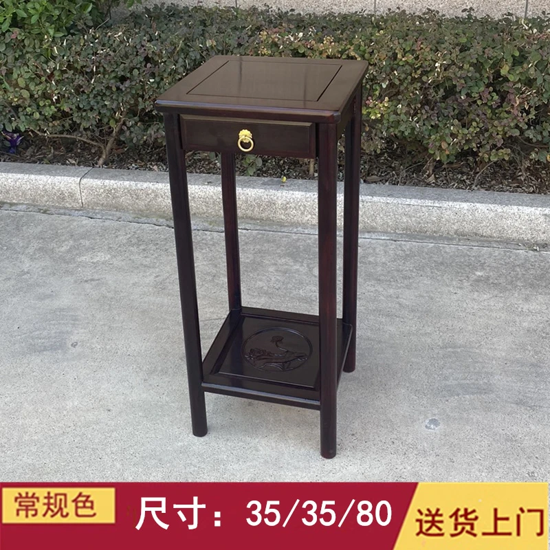 【蔚鹜】黑酸枝木带抽花架明式客厅仿古红木花几盆景架35/35/80