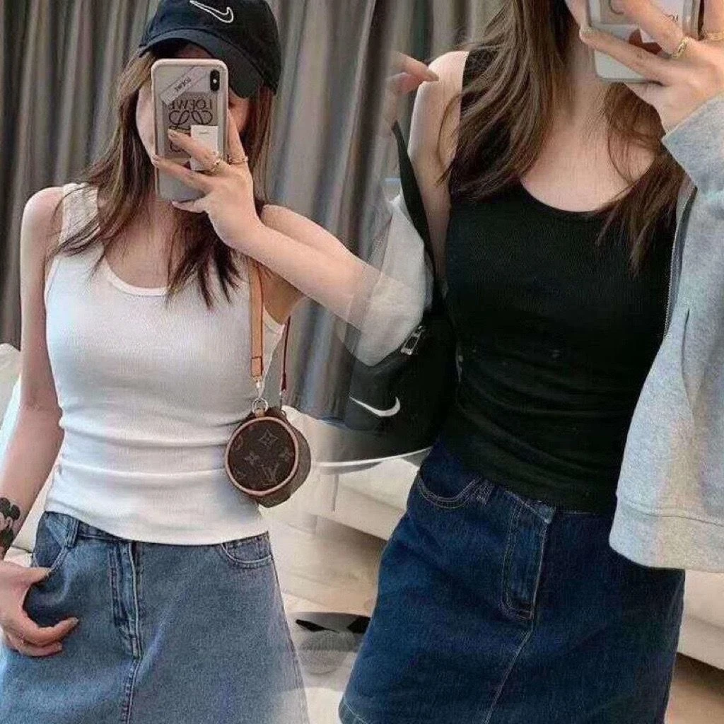 夏季冰丝背心女黑色学生外穿韩版短款百搭背带运动内穿打底衫女