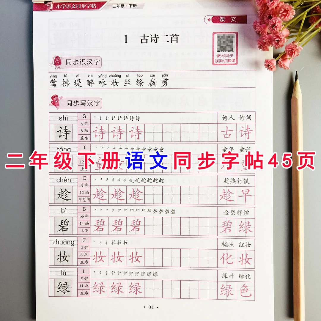 语文同步练字帖二年级下册练字同步字帖人教版语文规范字书写字帖