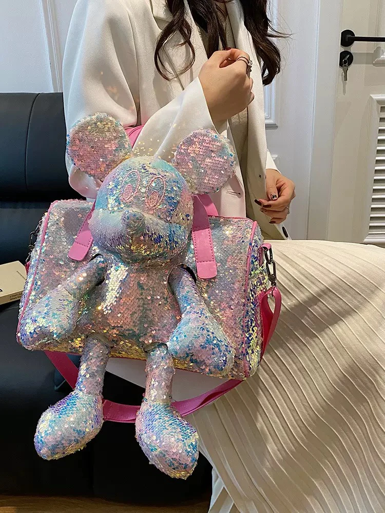 时尚卡通米奇单肩包女大学生玩偶公仔背包女士上班通勤托特包