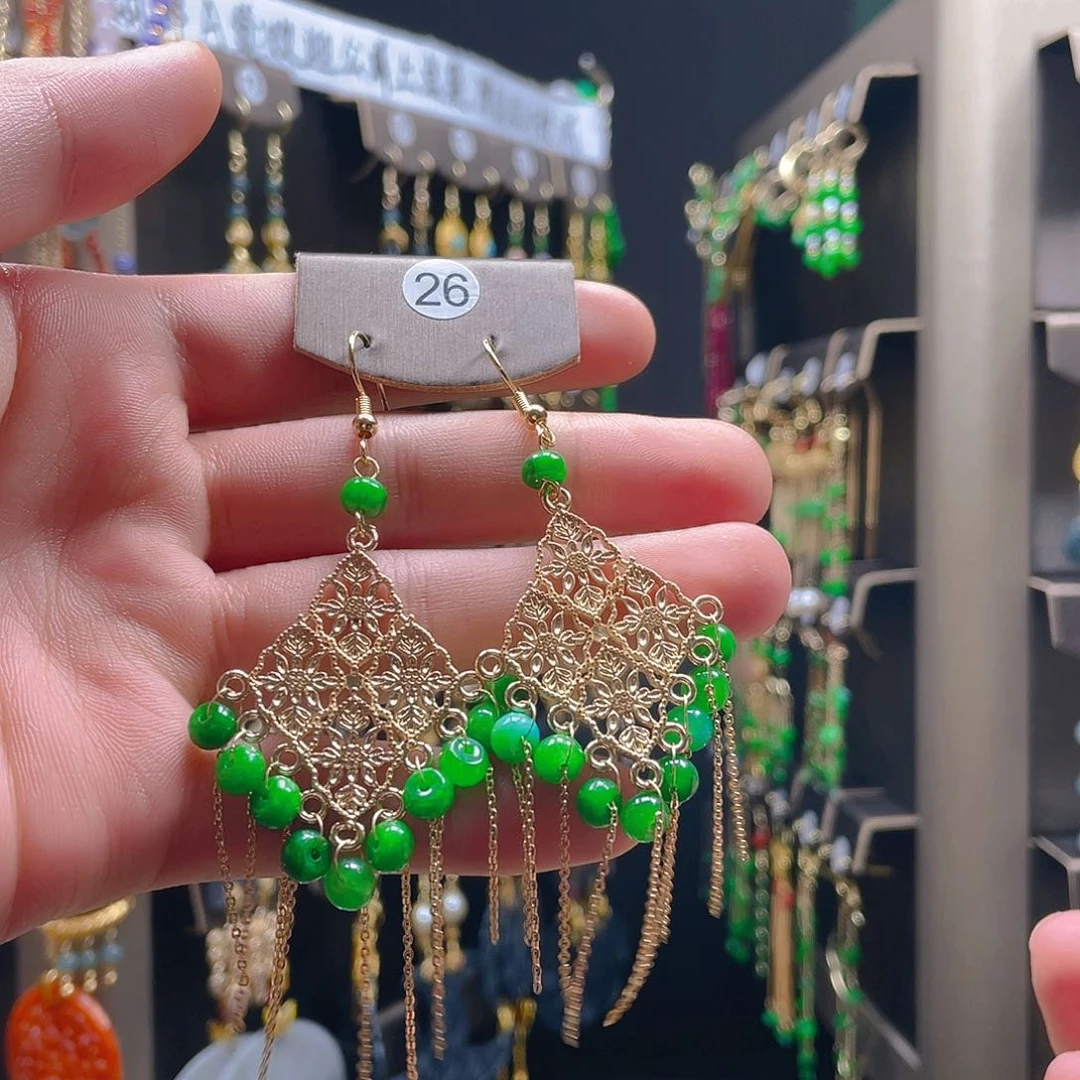 翡翠耳饰合金翡翠