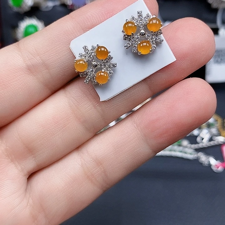 翡翠银S925镶嵌耳饰缅甸翡翠