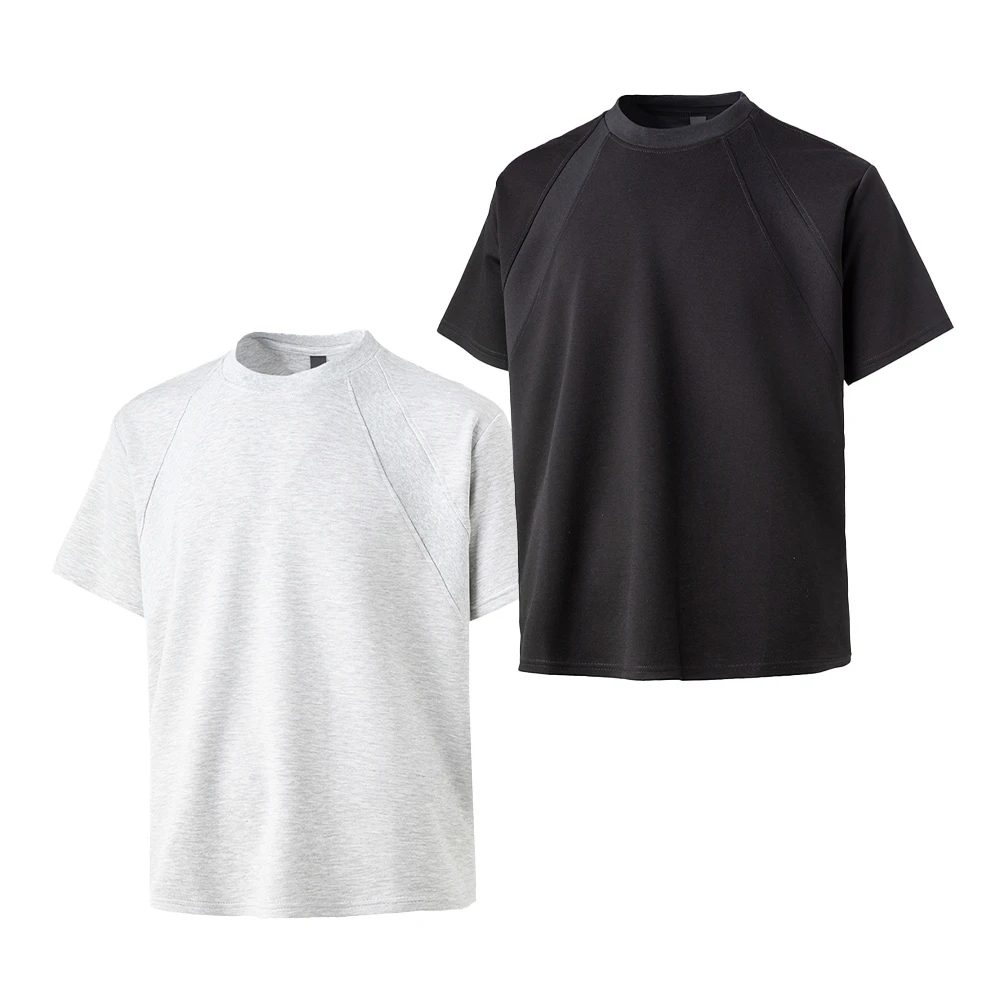 夏季纯色圆领基础运动打底衫男宽松上衣抗皱拼接男女短袖T恤半袖