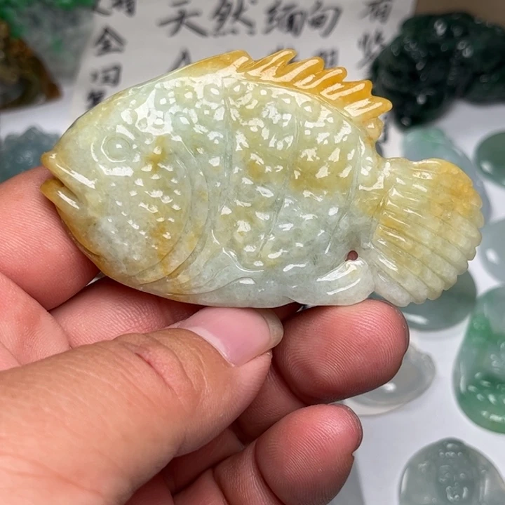 翡翠未镶嵌颈饰发财鱼