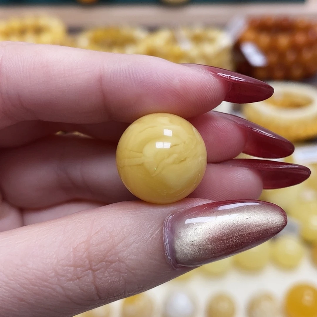 蜜蜡未镶嵌珠宝奇石17.3mm妖花圆珠 瑕