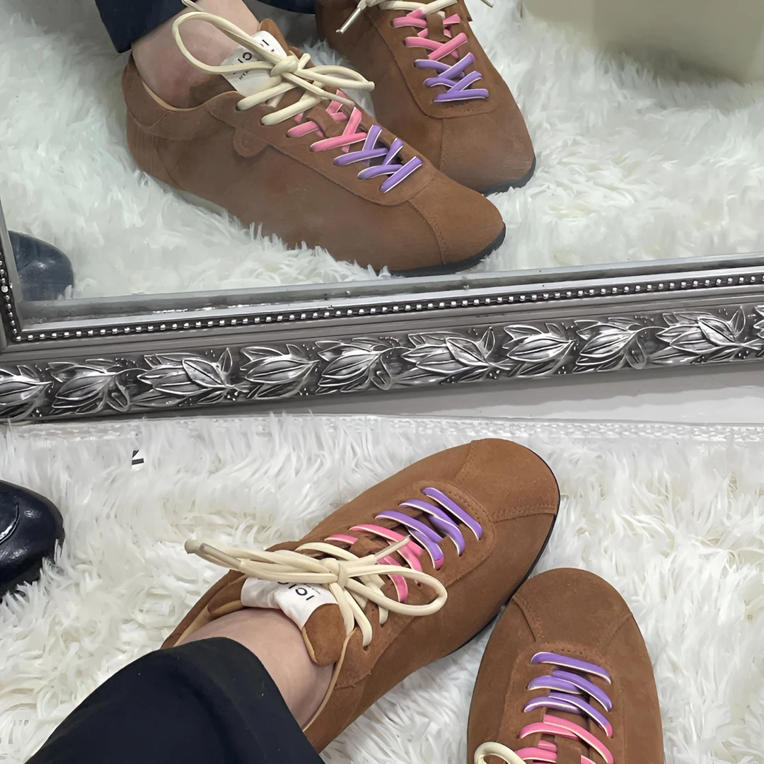 【HILROK】“zhih同款”设计感牛反绒德训鞋运动鞋系带时尚经典棕色