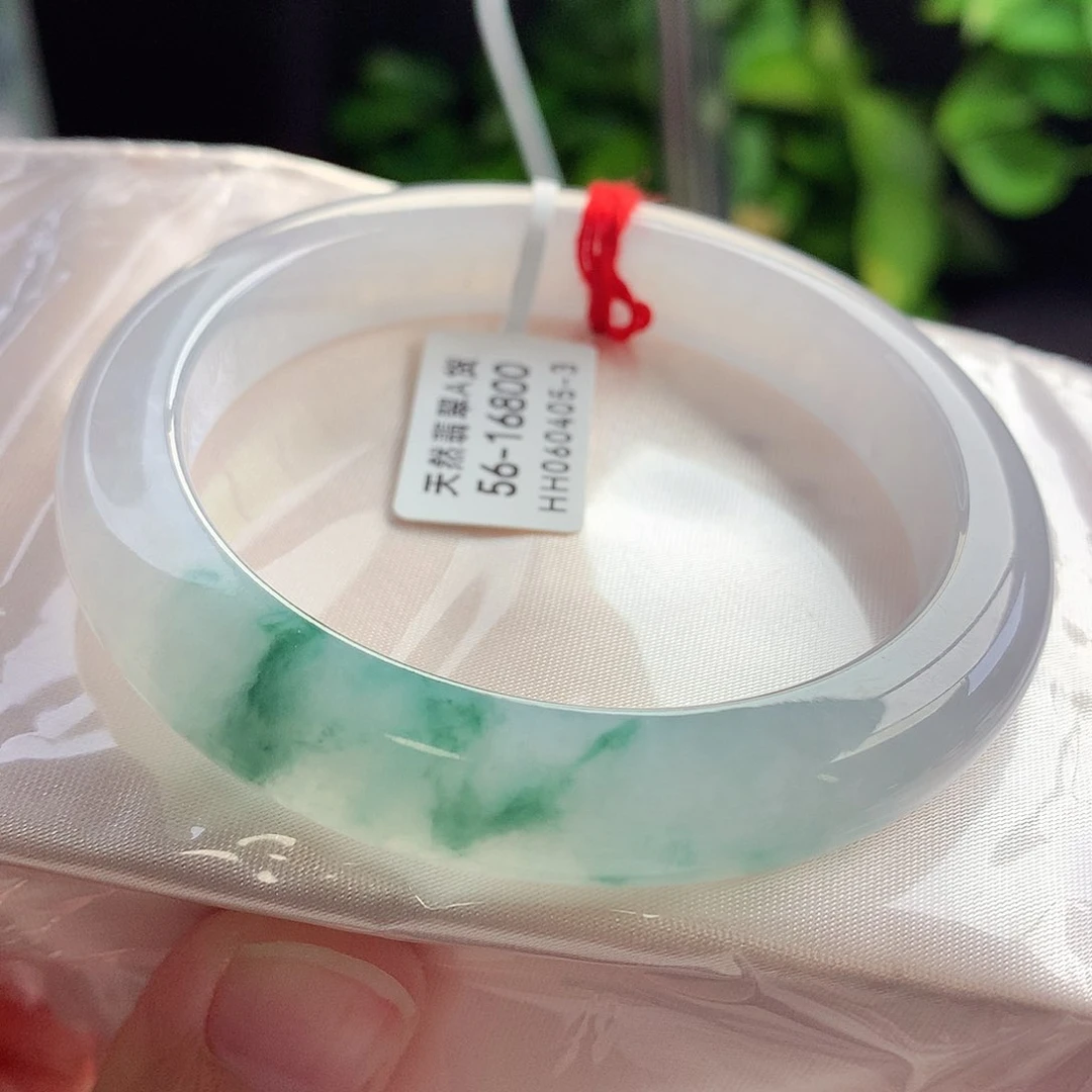 未镶嵌手镯翡翠56-57圈口泥鳅背冰飘花清新淡雅5号