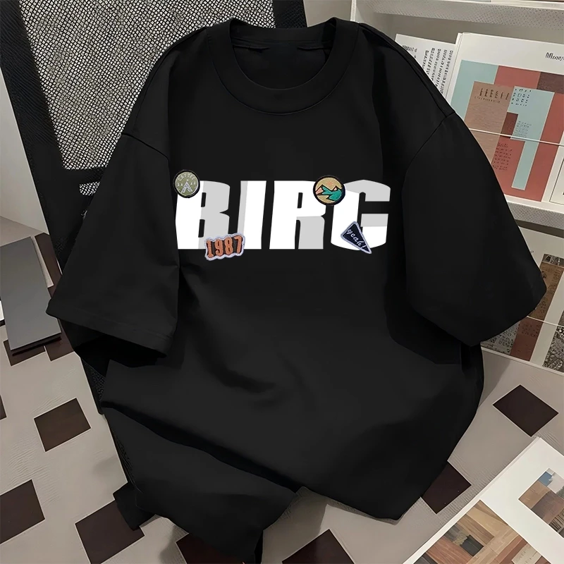 260g夏季重磅潮牌纯棉T恤男女学院风字母印花半袖体恤上衣潮百搭