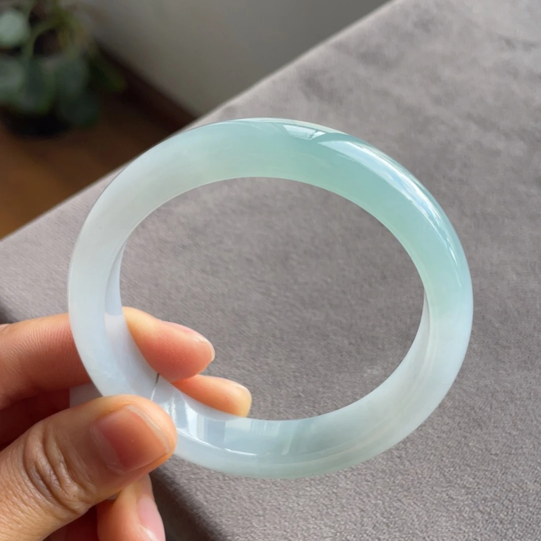 翡翠未镶嵌手镯半山水胶条